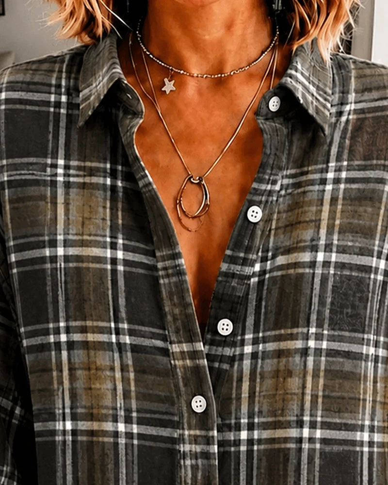 Chemise Revers À Carreaux Manches Longues