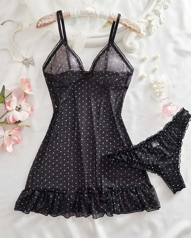 Set Pois Mesh Robe De Nuit