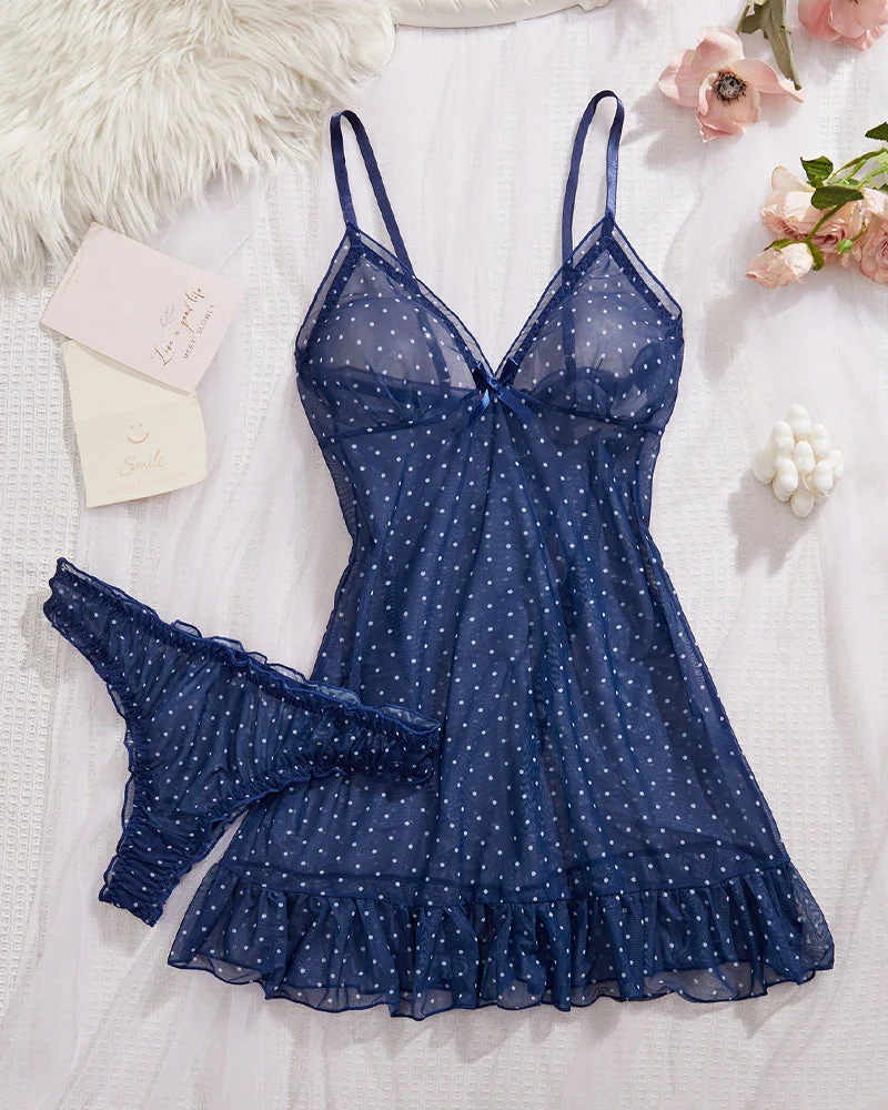 Set Pois Mesh Robe De Nuit