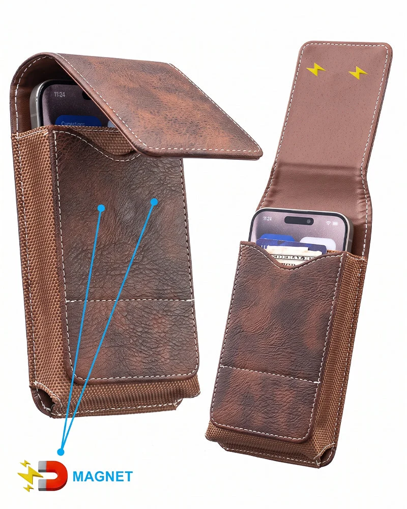 🔥 Étui De Ceinture Pour Téléphone 📱 Holster En Cuir Multi-Poches Avec Porte-Cartes