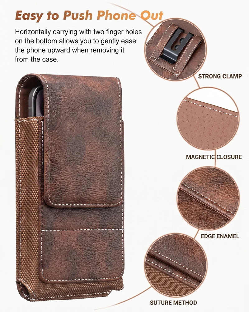 🔥 Étui De Ceinture Pour Téléphone 📱 Holster En Cuir Multi-Poches Avec Porte-Cartes