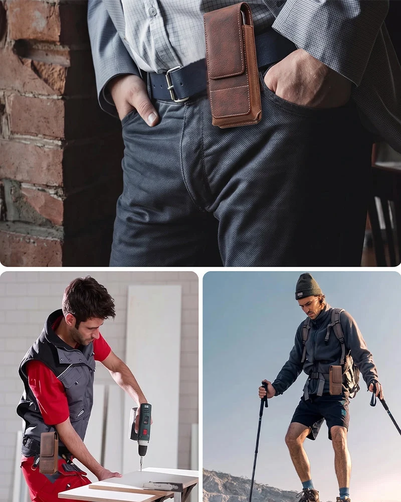 🔥 Étui De Ceinture Pour Téléphone 📱 Holster En Cuir Multi-Poches Avec Porte-Cartes