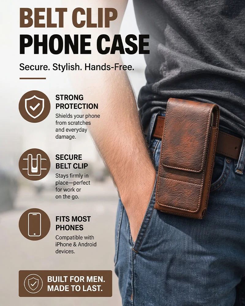 🔥 Étui De Ceinture Pour Téléphone 📱 Holster En Cuir Multi-Poches Avec Porte-Cartes
