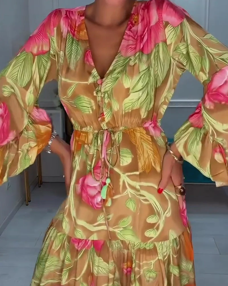 Robe Col V Jupe Ample Florale