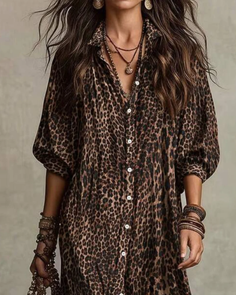 Robe Col Chemise Léopard