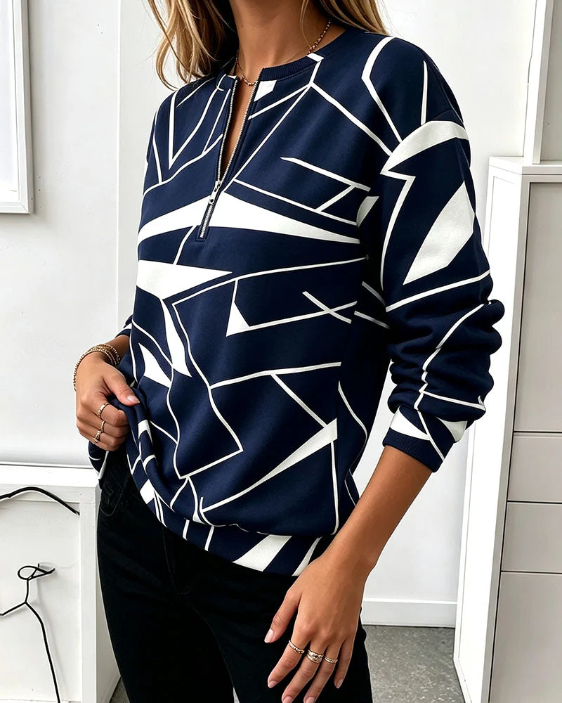 Sweatshirt Décontracté Fermeture Éclair Manches Longues