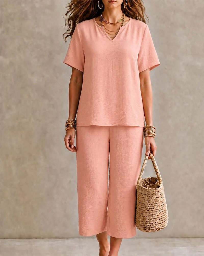 Set Haut Manches Courtes Et Pantalon Raccourci