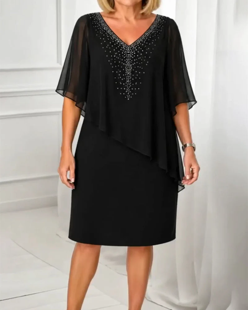 Robe Décontractée Col En V Strass