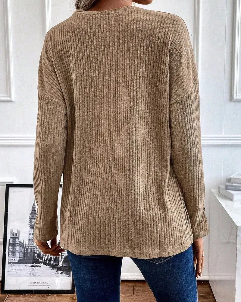 Blouse Côtelée Demi Fermeture Éclair Pullover