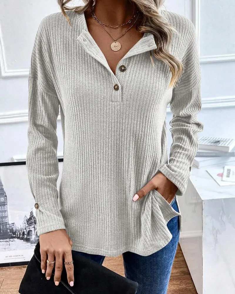 Blouse Côtelée Demi Fermeture Éclair Pullover