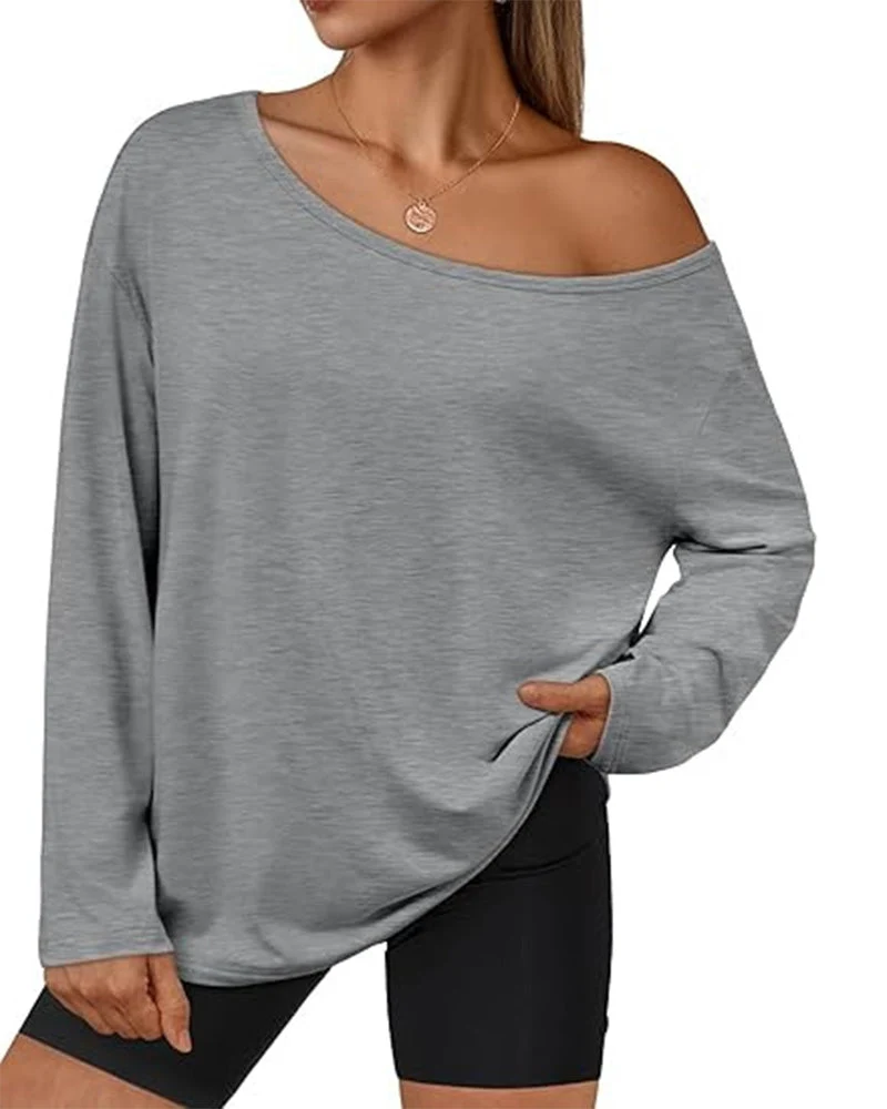 T-Shirt Une Épaule Unie Manches Longues