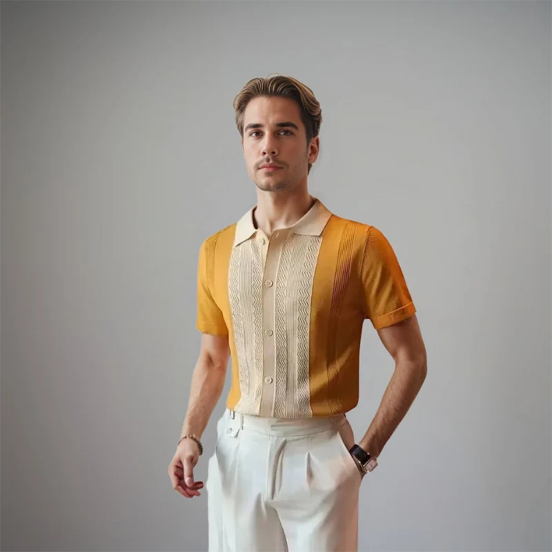 Fabien | Chemise en maille à panneaux contrastés pour hommes