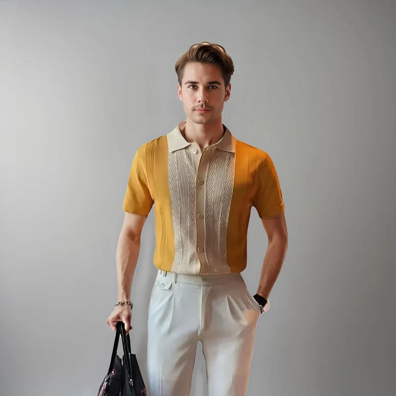 Fabien | Chemise en maille à panneaux contrastés pour hommes