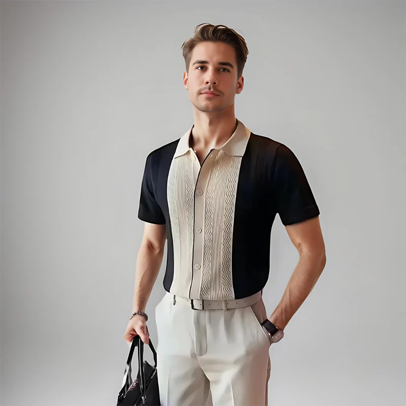 Fabien | Chemise en maille à panneaux contrastés pour hommes
