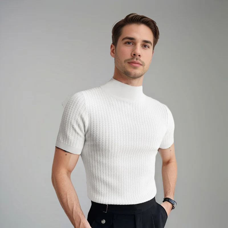 Octave | T-shirt blanc à col montant pour hommes