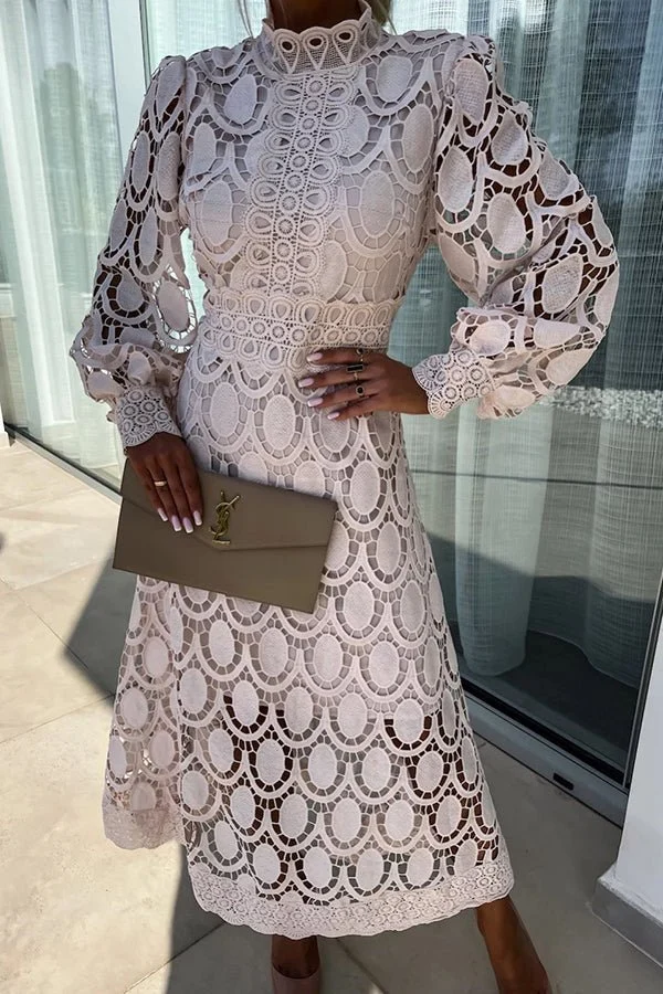 Robe en Dentelle avec Col Montant pour Femmes
