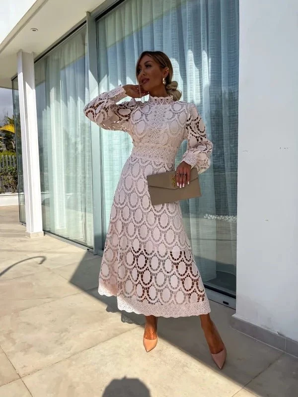 Robe en Dentelle avec Col Montant pour Femmes