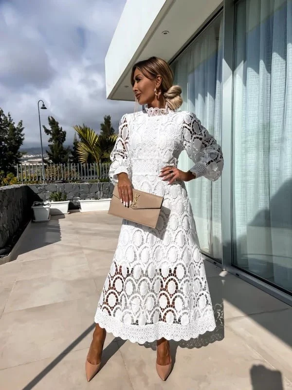 Robe en Dentelle avec Col Montant pour Femmes