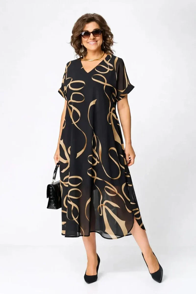 Robe Midi Élégante avec Imprimé pour Femmes
