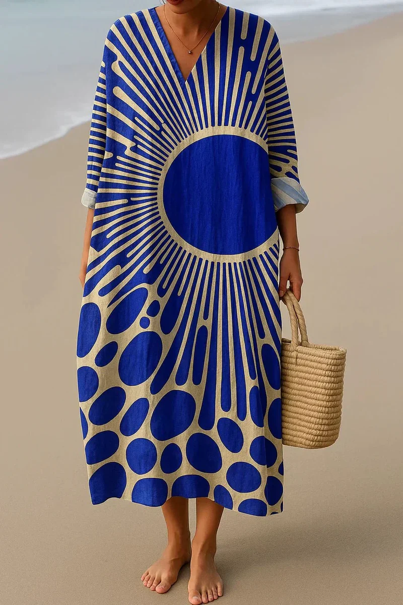Robe Longue Décontractée Col V pour Femmes