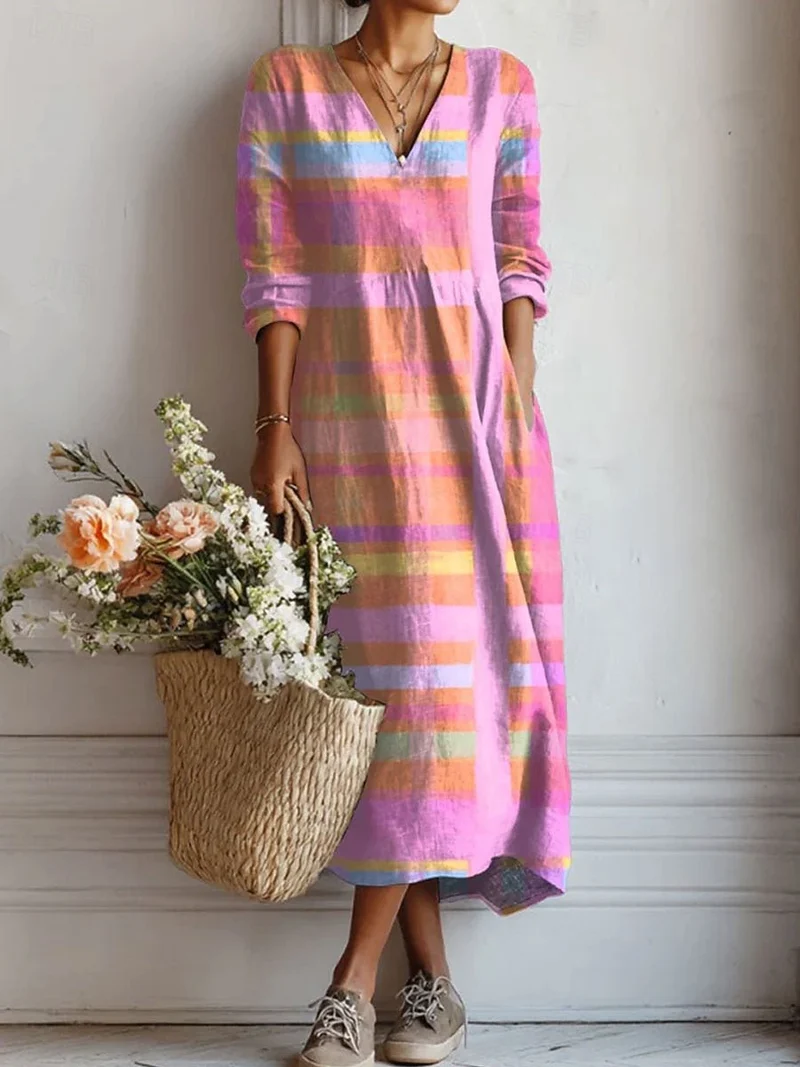 Robe Longue à Manches Longues Col V pour Femmes