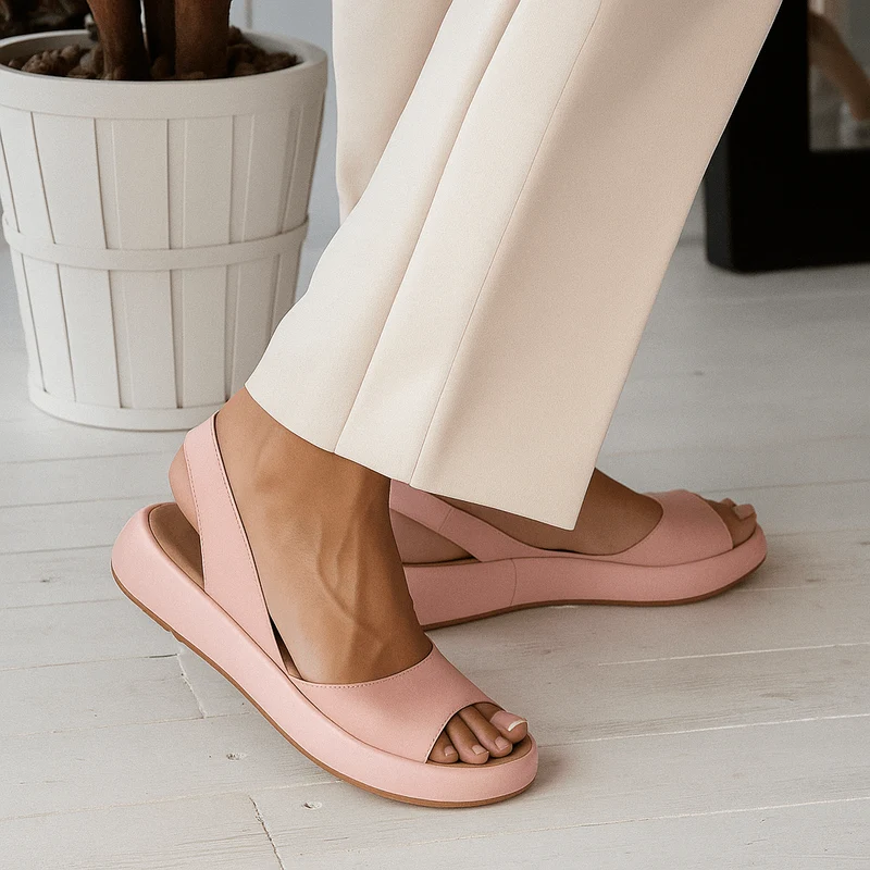 Sandales Confort Femme à Semelle Compensée et Bout Ouvert