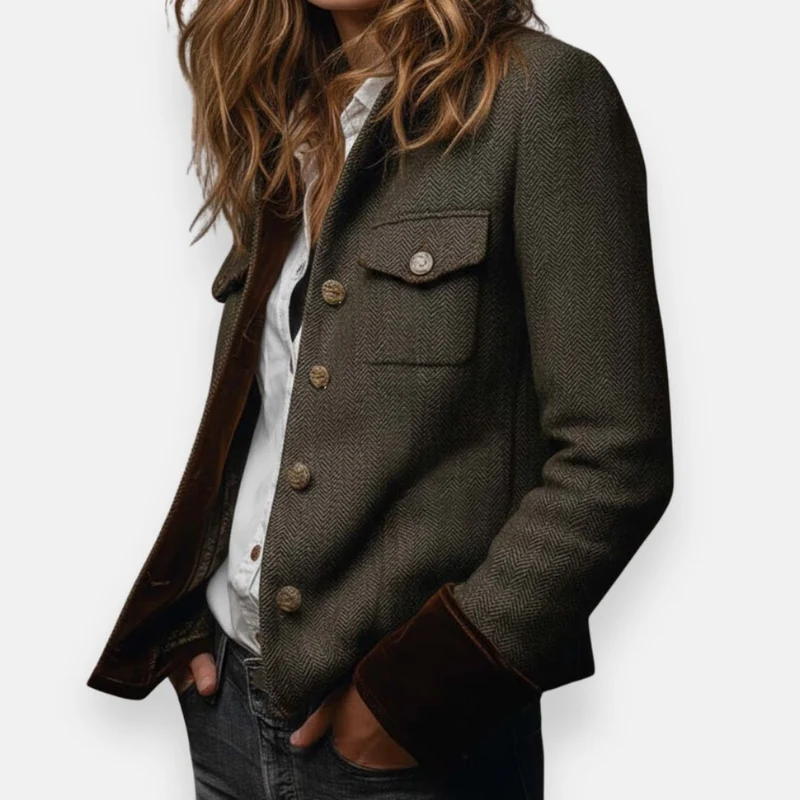 Veste Tweed à Détails en Velours pour Femmes