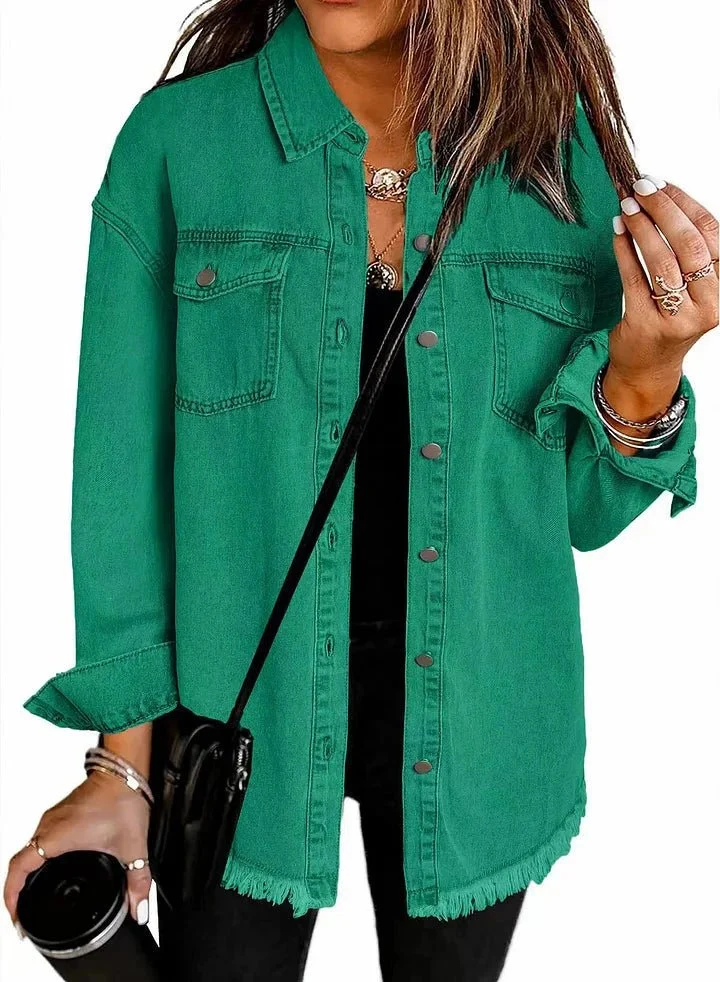 Veste en Denim Frangée pour Femmes
