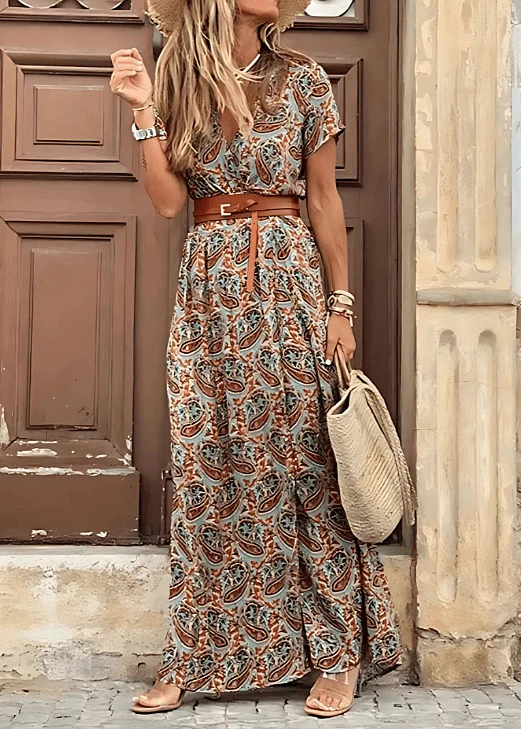 Robe longue bohème avec ceinture pour femmes