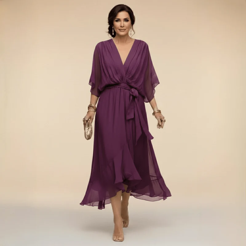 Robe Longue en Chiffon à Manches Chauve-Souris pour Femmes