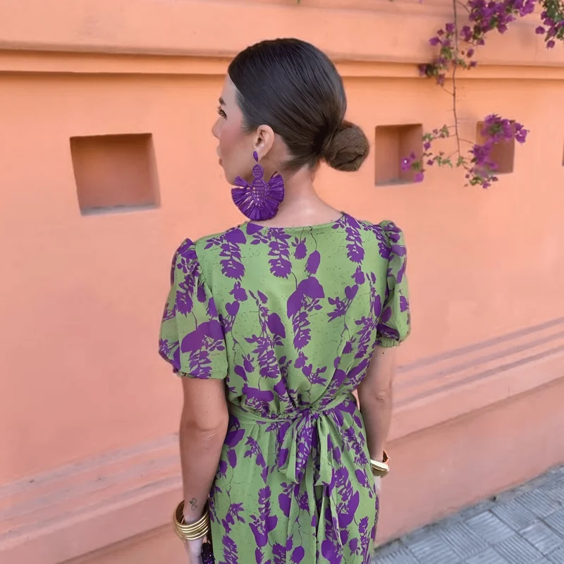 Robe Longue Imprimée à Manches Courtes pour Femmes