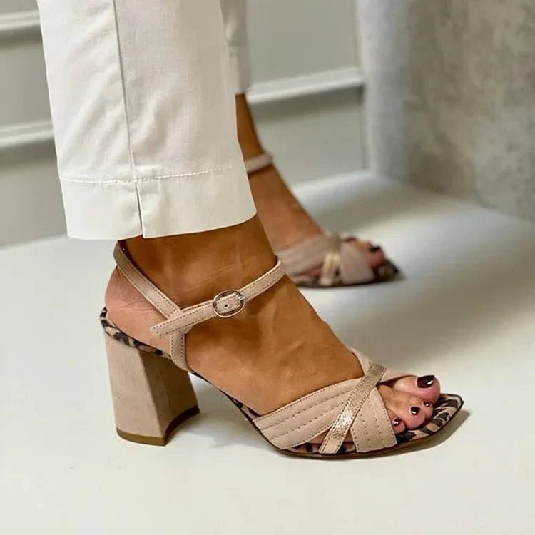 Sandales à Talons Larges et Lanières croisées pour Femmes