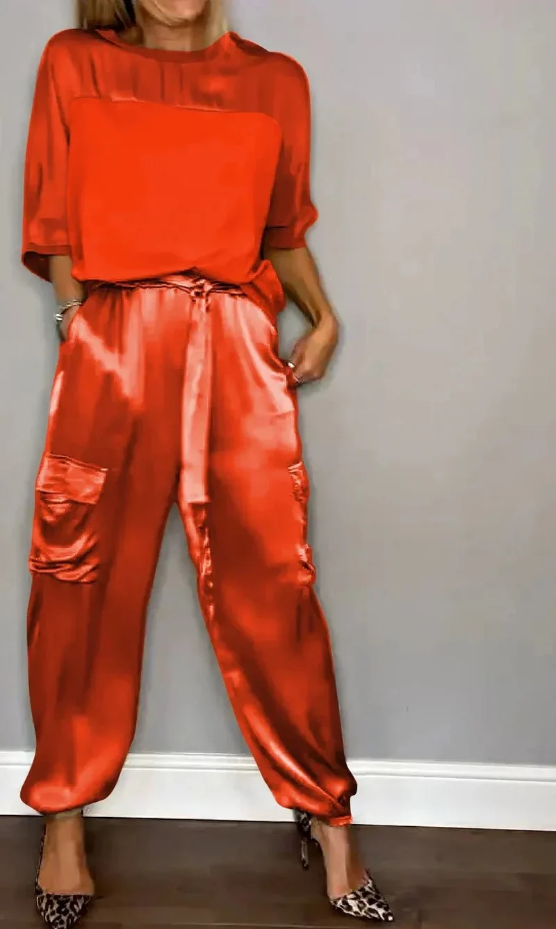 Ensemble Deux Pièces en Satin pour Femmes