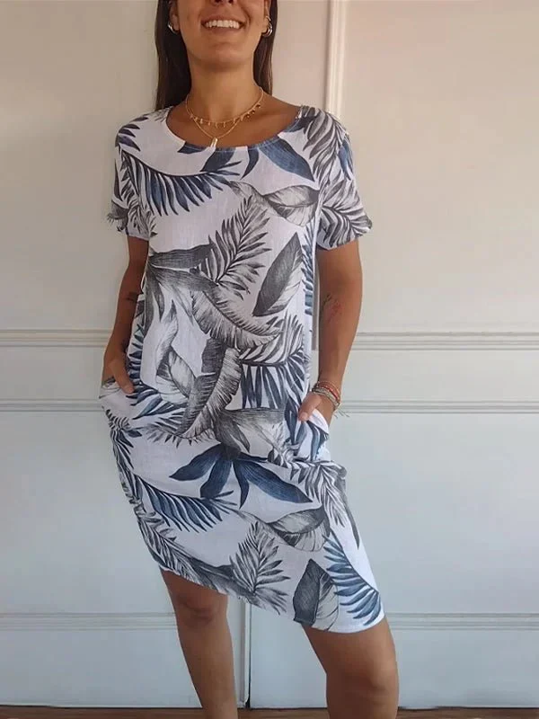 Robe Midi Imprimée à Manches Courtes pour Femmes
