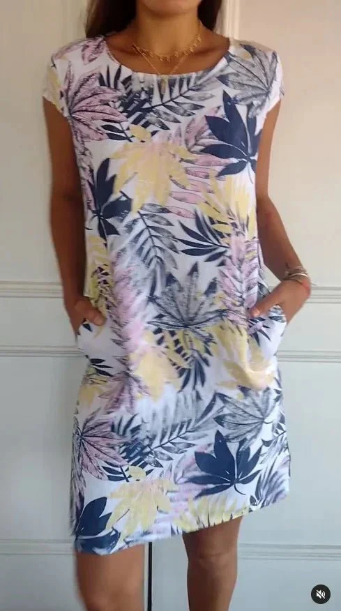 Robe Midi Imprimée à Manches Courtes pour Femmes