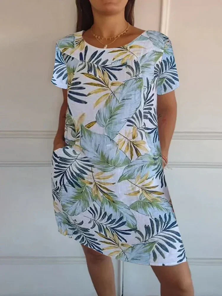 Robe Midi Imprimée à Manches Courtes pour Femmes