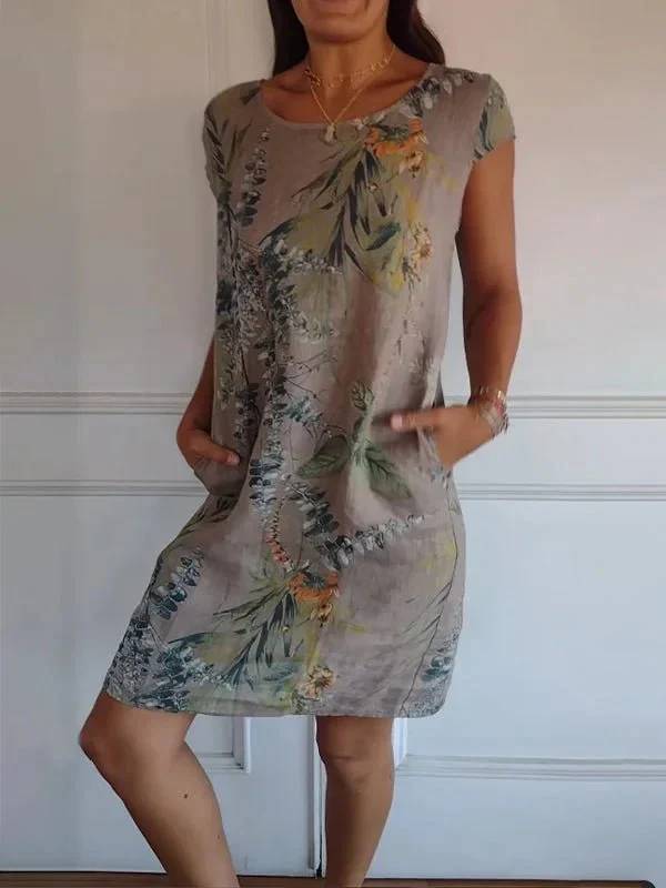 Robe Midi Imprimée à Manches Courtes pour Femmes