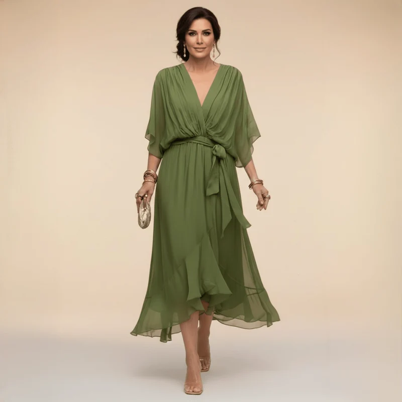 Robe Longue en Chiffon à Manches Évasées pour Femmes