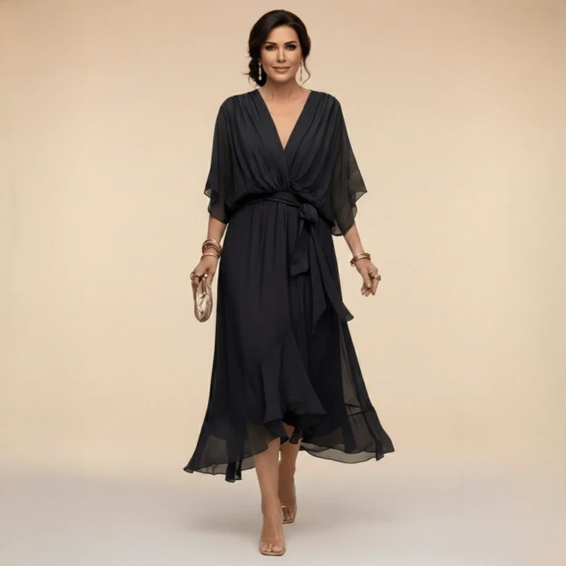 Robe Longue en Chiffon à Manches Évasées pour Femmes