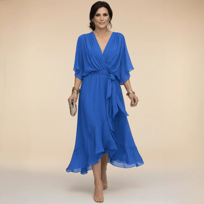 Robe Longue en Chiffon à Manches Évasées pour Femmes