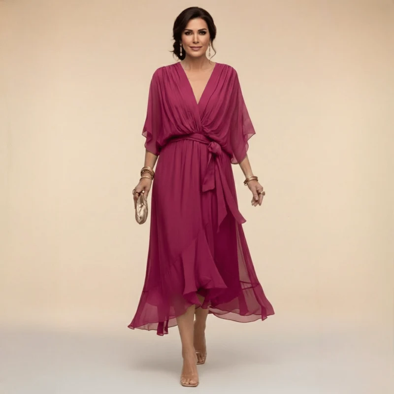 Robe Longue en Chiffon à Manches Évasées pour Femmes