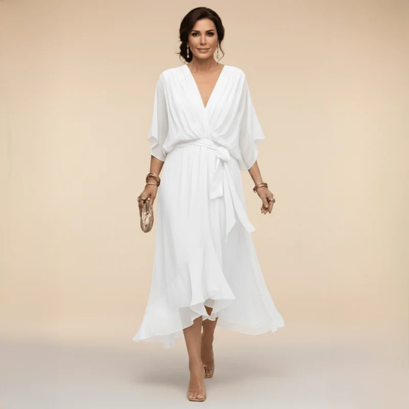 Robe Longue en Chiffon à Manches Évasées pour Femmes