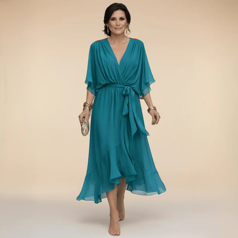 Robe Longue en Chiffon à Manches Évasées pour Femmes