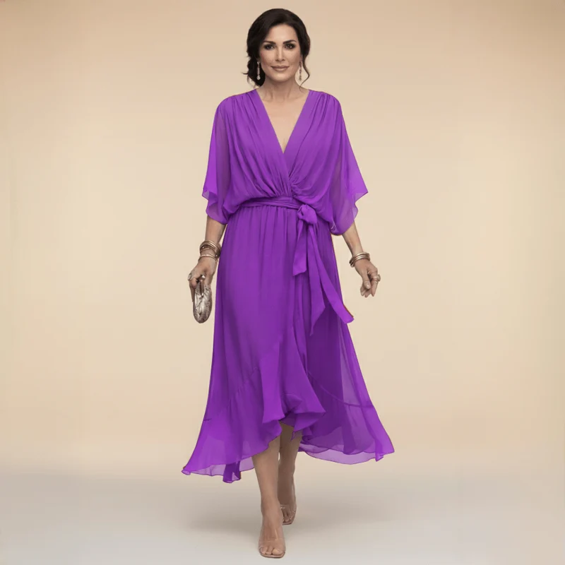 Robe Longue en Chiffon à Manches Évasées pour Femmes