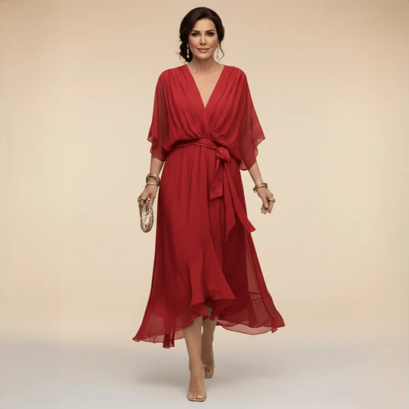 Robe Longue en Chiffon à Manches Évasées pour Femmes