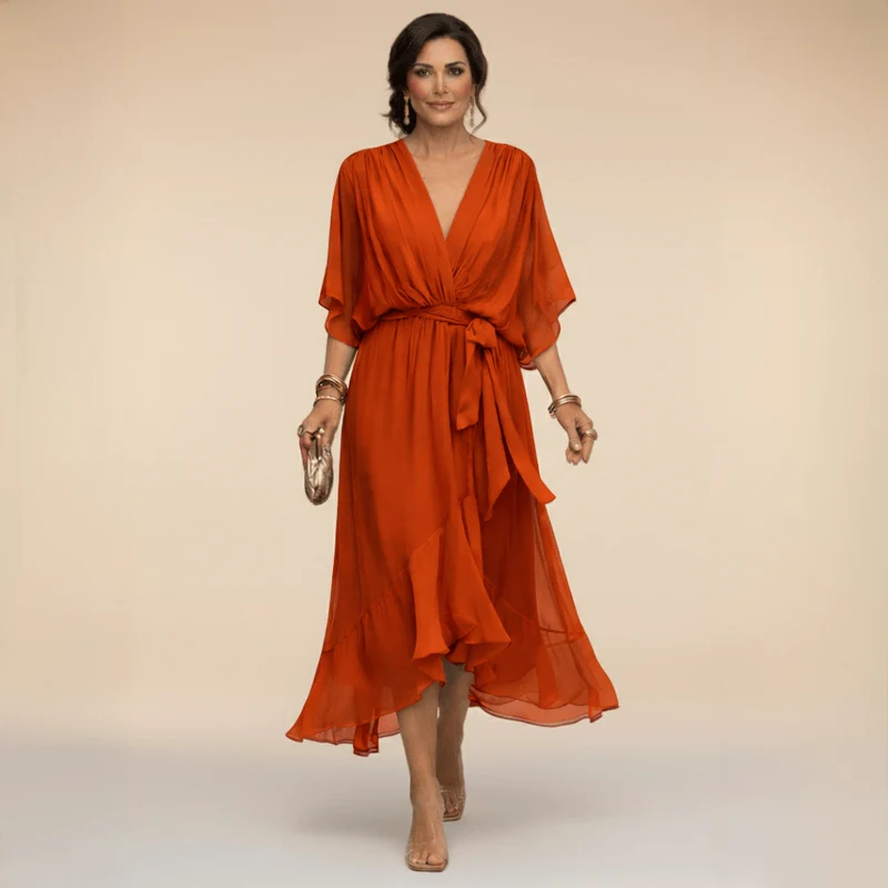 Robe Longue en Chiffon à Manches Évasées pour Femmes