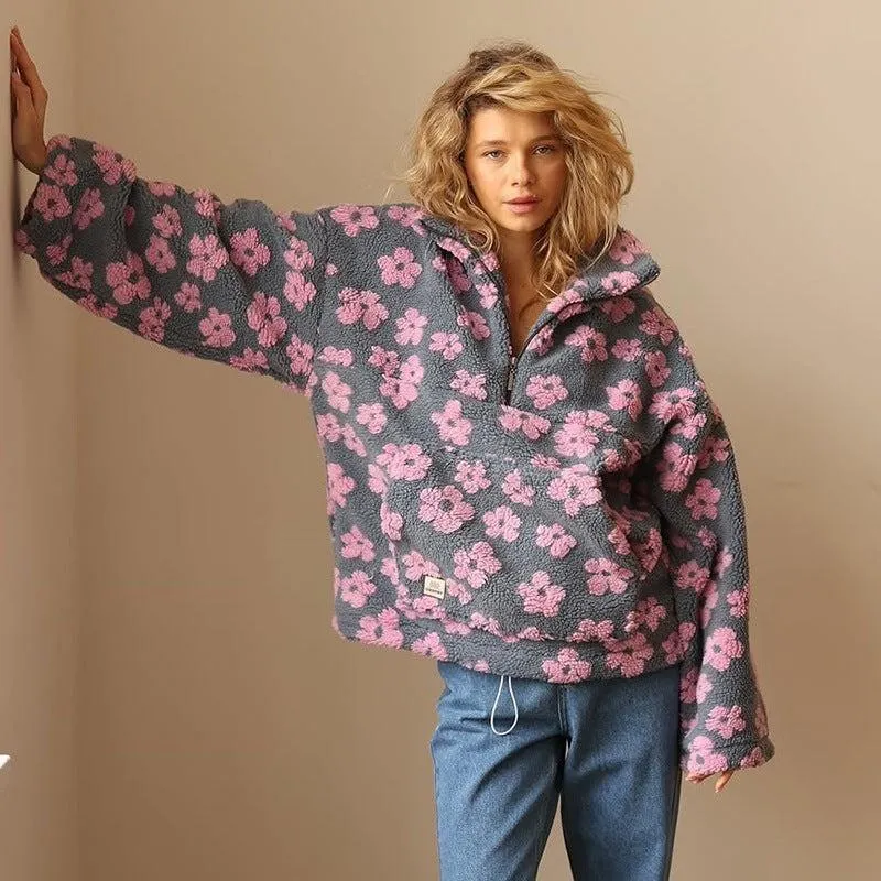 Pull Polaire Imprimé Florale pour Femmes