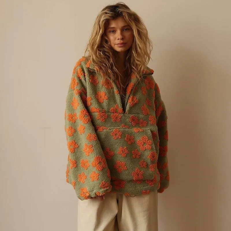 Pull Polaire Imprimé Florale pour Femmes