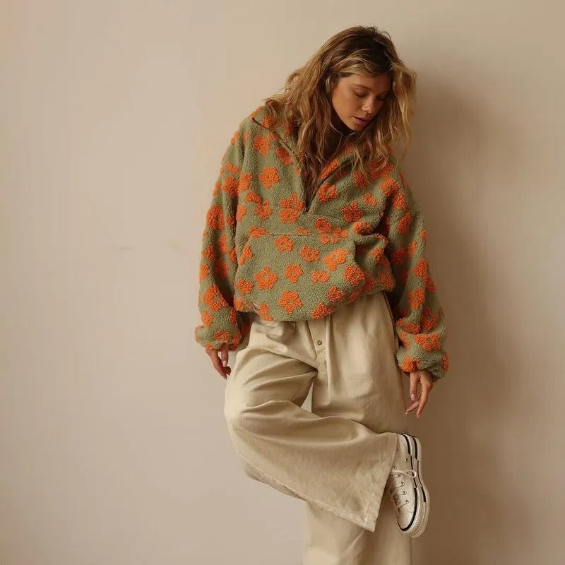 Pull Polaire Imprimé Florale pour Femmes