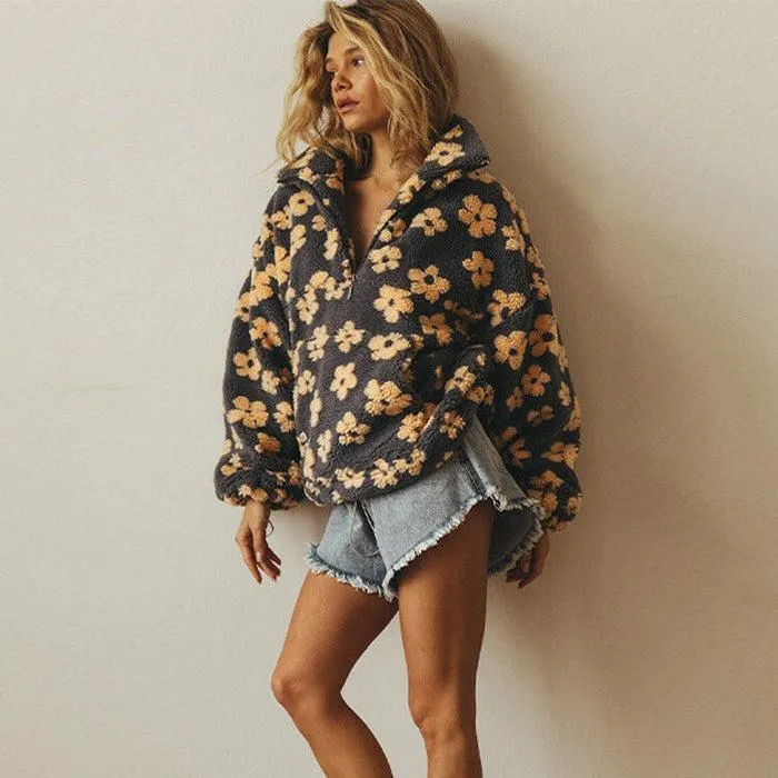 Pull Polaire Imprimé Florale pour Femmes